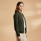 Women’s Bomber Jacket with Zip Closure and Multiple Pockets