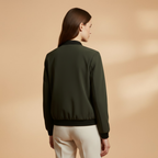Women’s Bomber Jacket with Zip Closure and Multiple Pockets