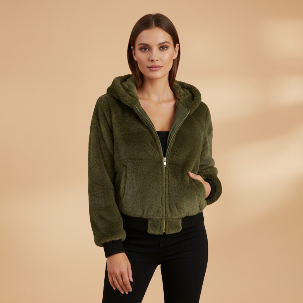 Women’s Bomber Jacket with Zip Front Closure and Plain Outer Surface