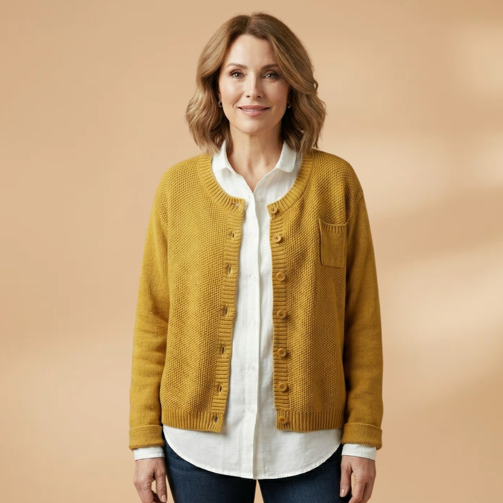 Women's Cardigan with a chest pocket and knitted surface