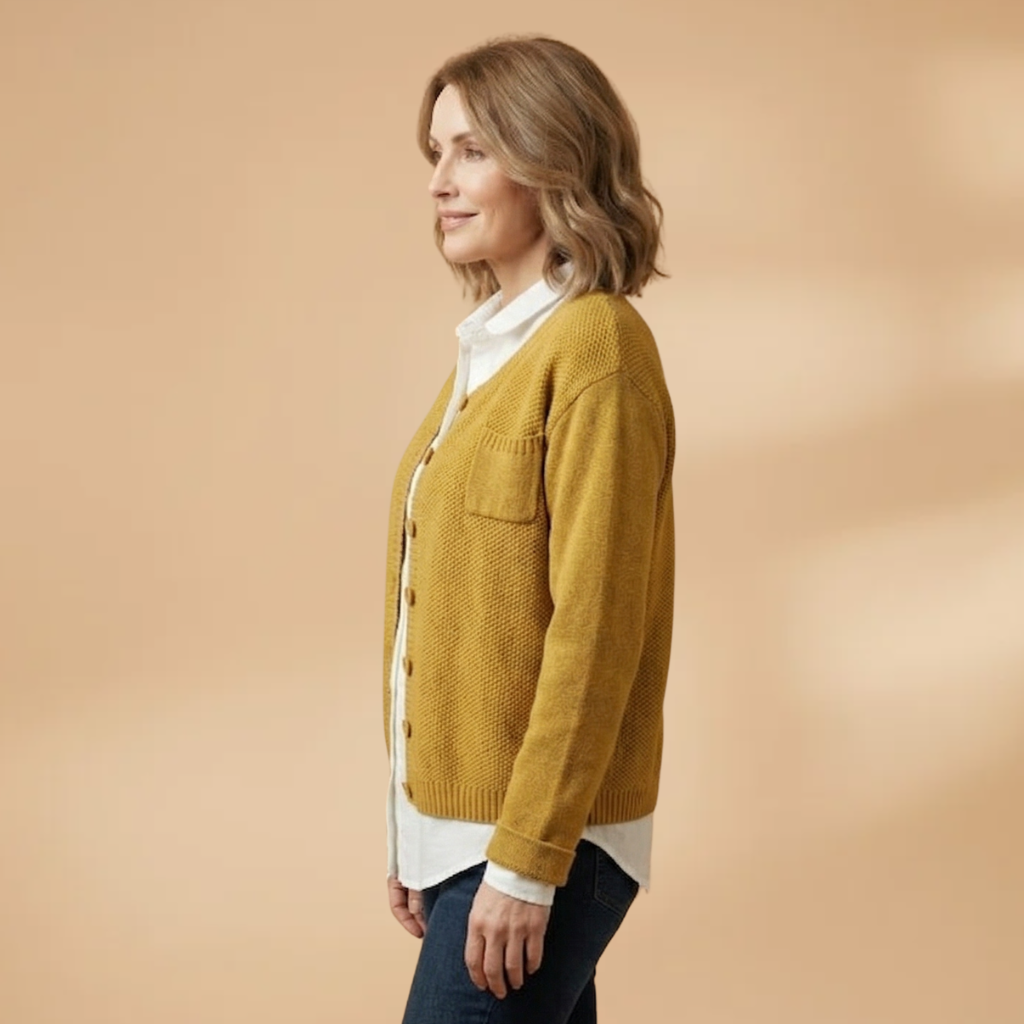 Women's Cardigan with a chest pocket and knitted surface