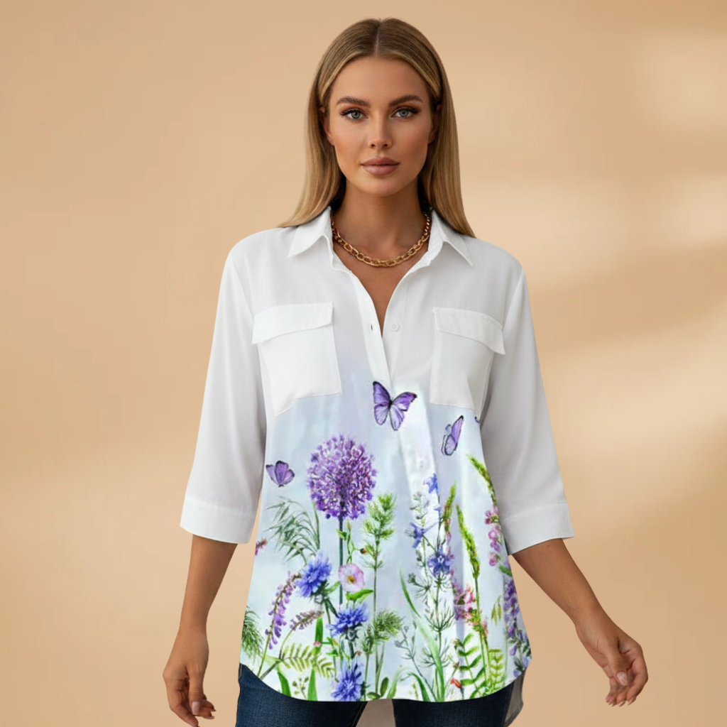 Women's Casual Blouse with Floral Pattern and Loose Fit