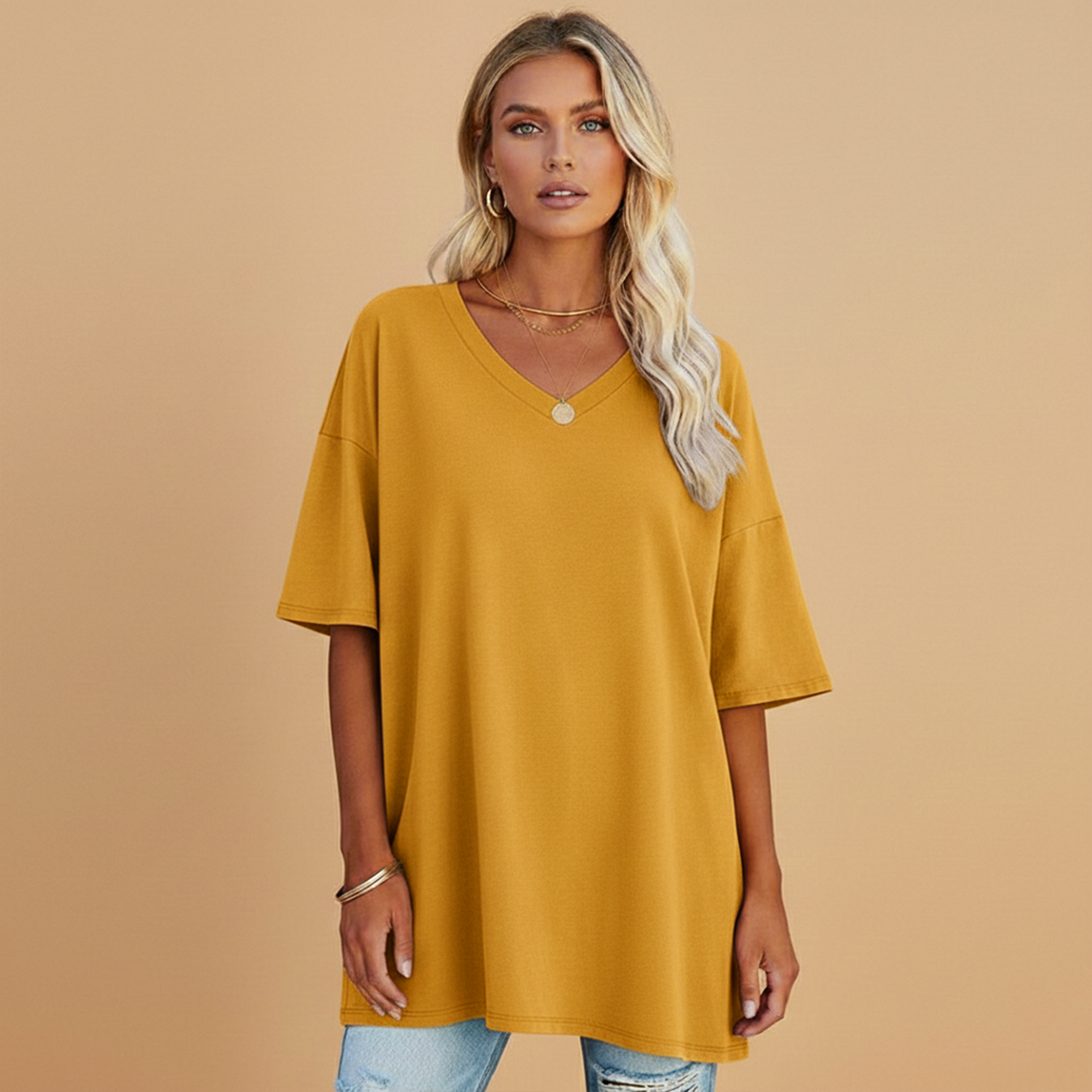 Women's Casual Loose V-Neck T-Shirt with Relaxed Fit