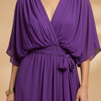 Women’s Chiffon Dress with V-Neck and Flowing Skirt