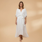 Women’s Chiffon Dress with V-Neck and Flowing Skirt