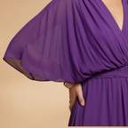 Women’s Chiffon Dress with V-Neck and Flowing Skirt