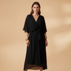 Women’s Chiffon Dress with V-Neck and Flowing Skirt