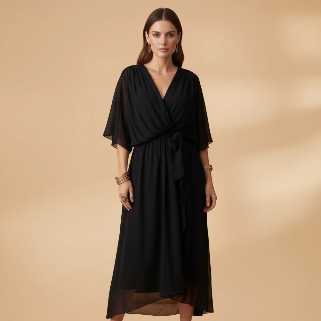 Women’s Chiffon Dress with V-Neck and Flowing Skirt