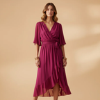 Women’s Chiffon Dress with V-Neck and Flowing Skirt