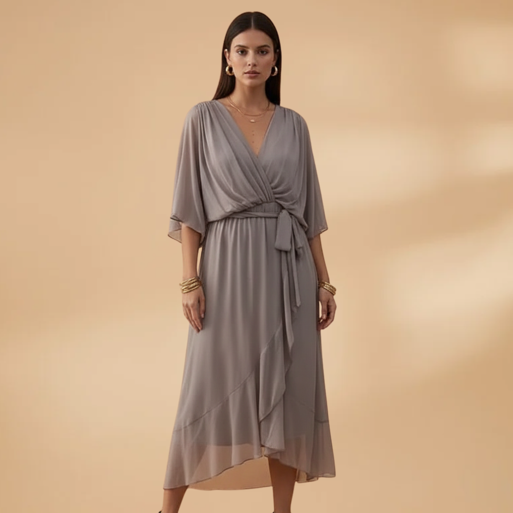 Women’s Chiffon Dress with V-Neck and Flowing Skirt