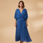 Women’s Chiffon Dress with V-Neck and Flowing Skirt