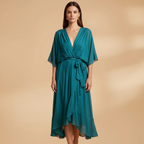 Women’s Chiffon Dress with V-Neck and Flowing Skirt