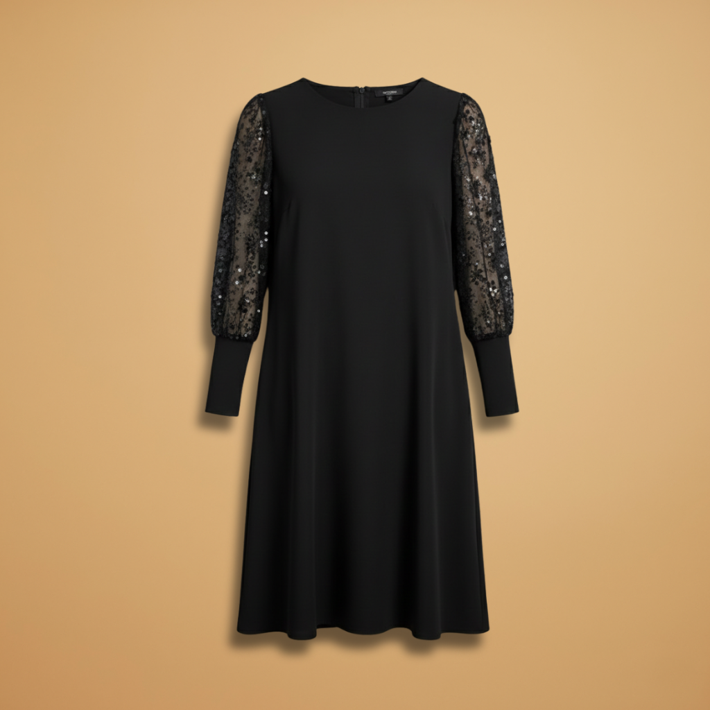 Women’s Dress with Lace Sleeves and Relaxed Fit