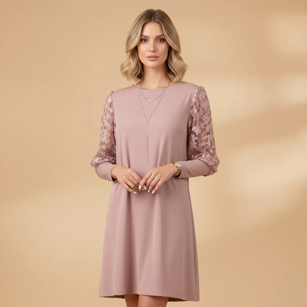 Women’s Dress with Lace Sleeves and Relaxed Fit