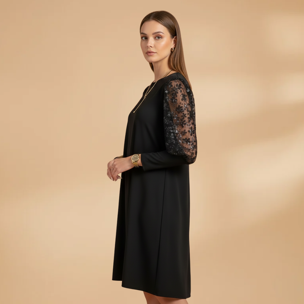 Women’s Dress with Lace Sleeves and Relaxed Fit