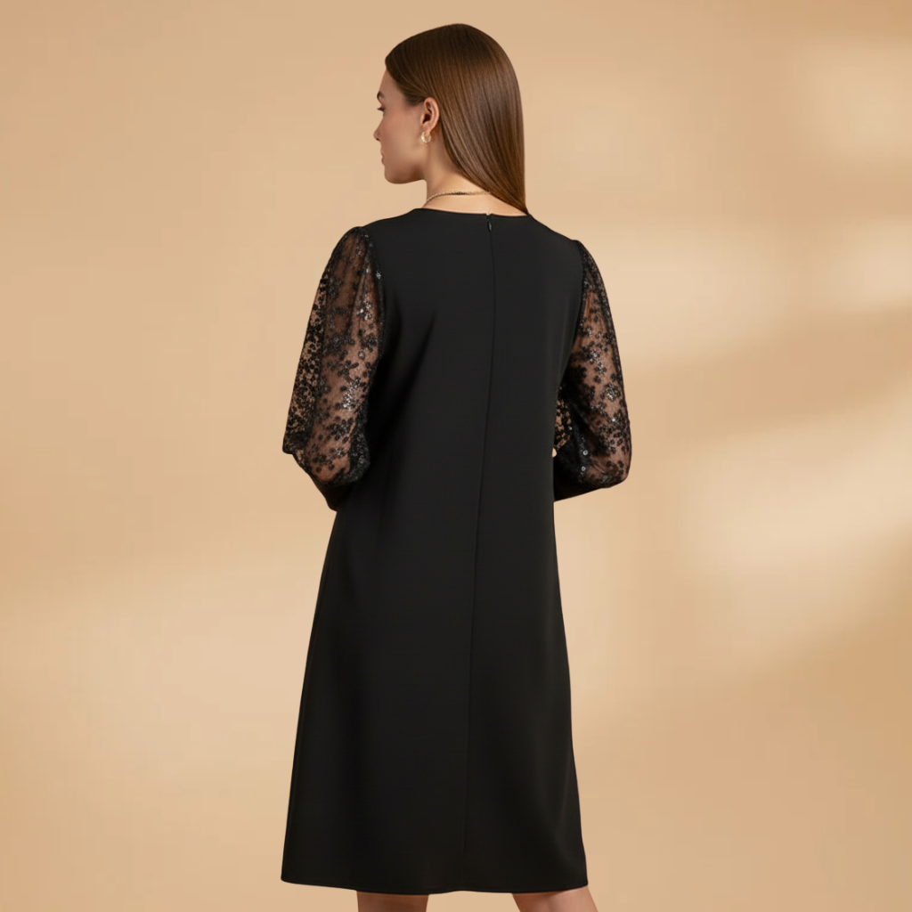 Women’s Dress with Lace Sleeves and Relaxed Fit