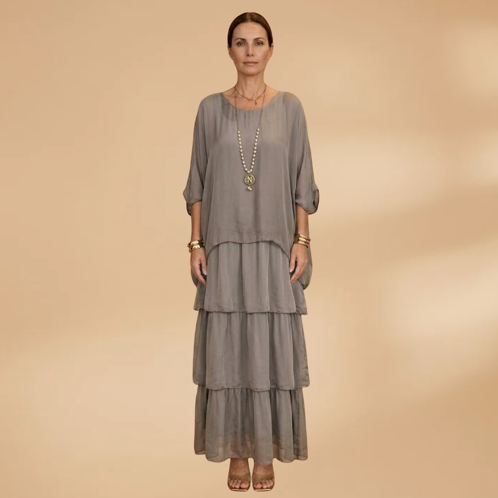 Women's Dress with smocked sleeves and a maxi length