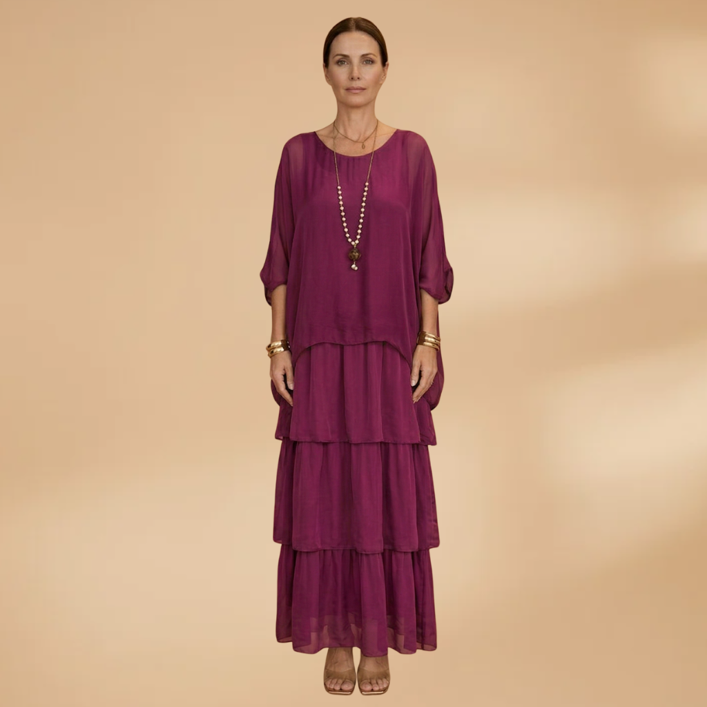 Women's Dress with smocked sleeves and a maxi length