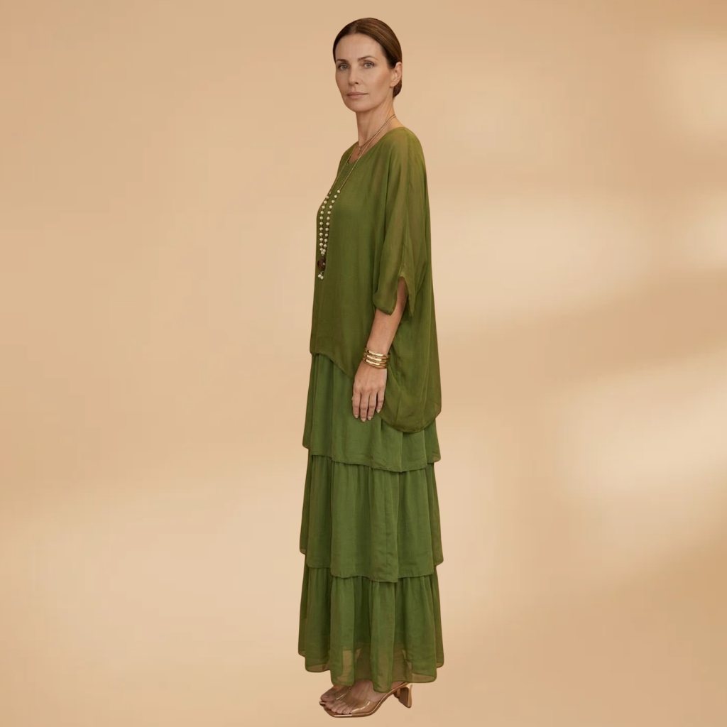 Women's Dress with smocked sleeves and a maxi length
