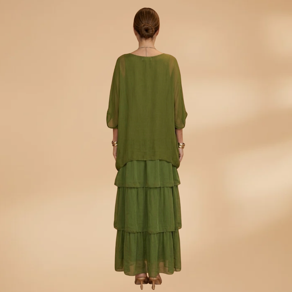 Women's Dress with smocked sleeves and a maxi length