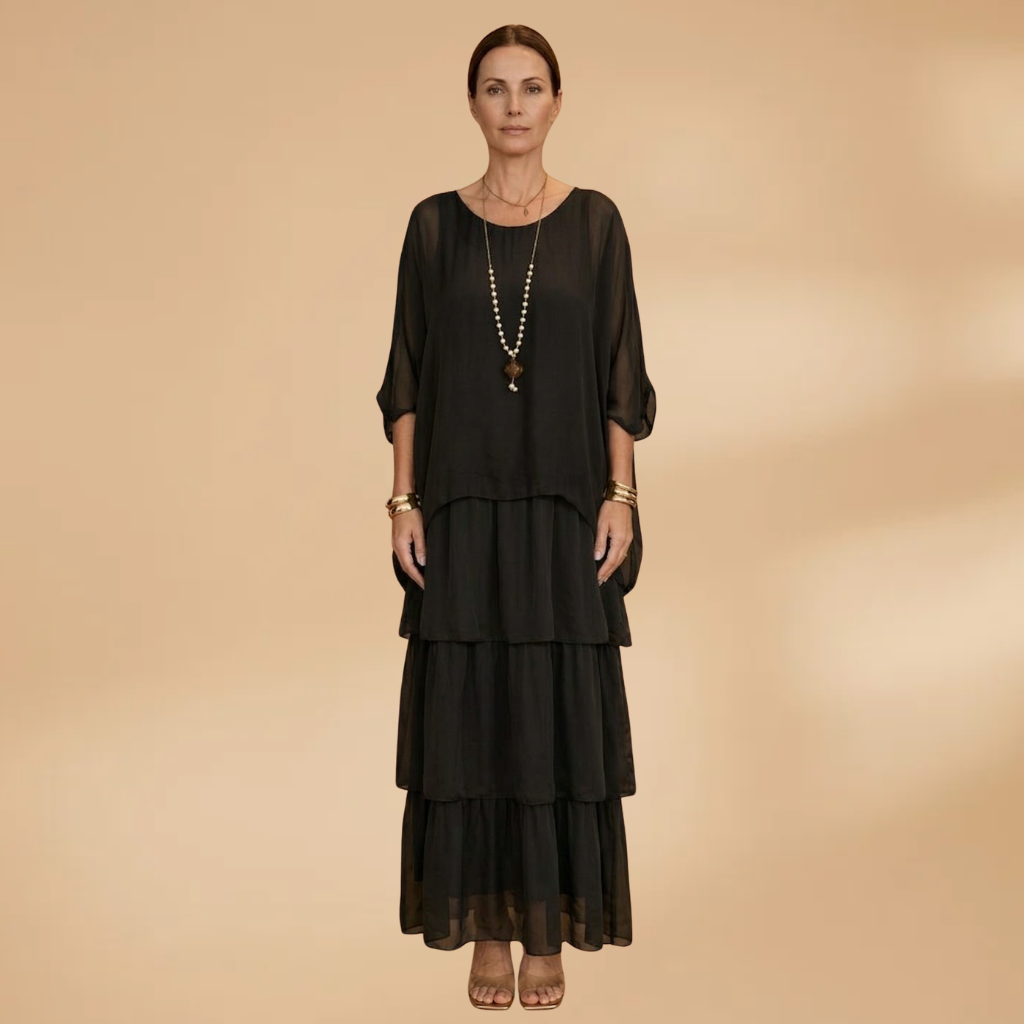 Women's Dress with smocked sleeves and a maxi length