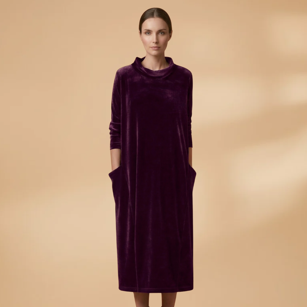 Women's Dress with velvet surface and relaxed drape