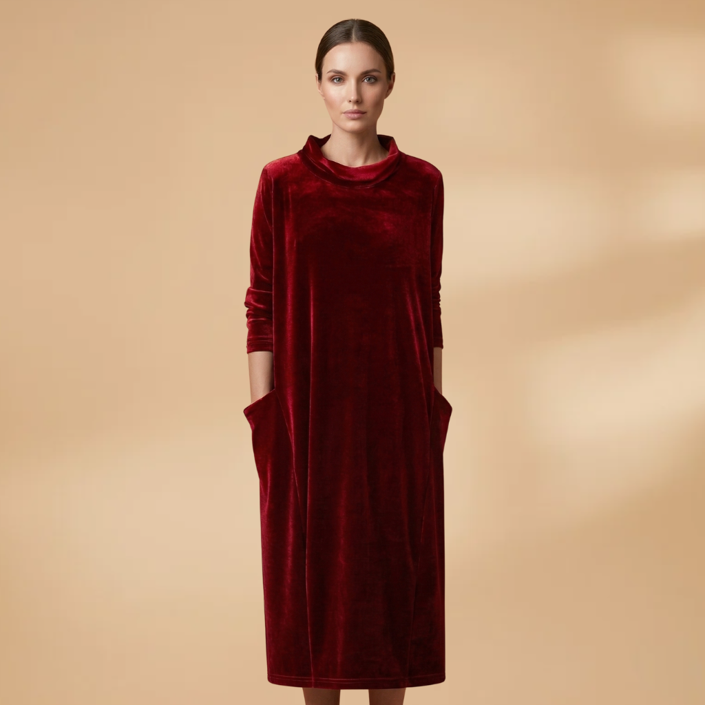 Women's Dress with velvet surface and relaxed drape