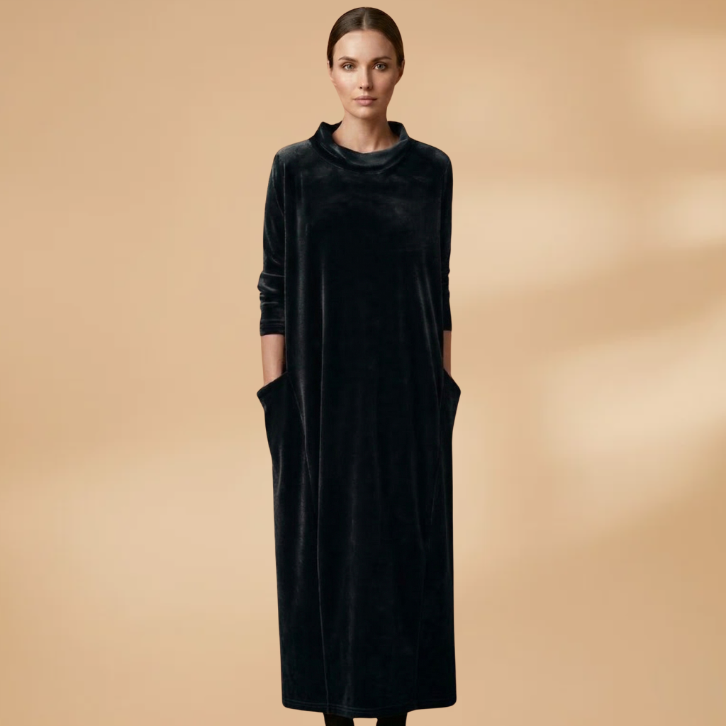 Women's Dress with velvet surface and relaxed drape