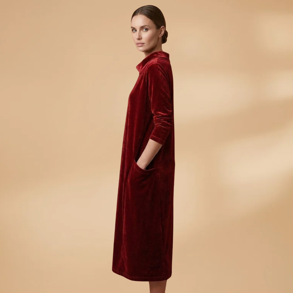 Women's Dress with velvet surface and relaxed drape