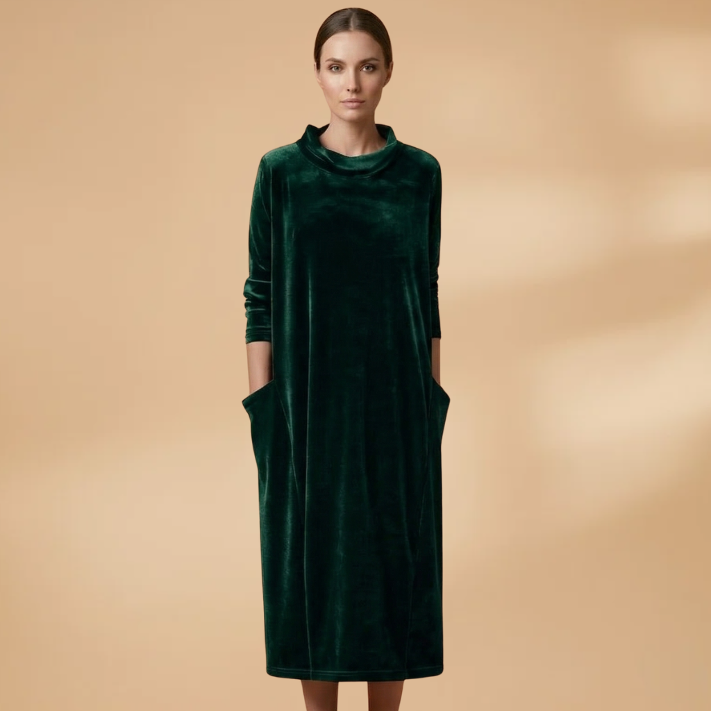 Women's Dress with velvet surface and relaxed drape