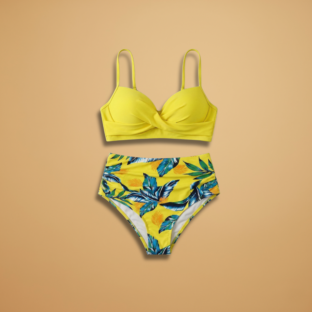 Women’s High-Waist Bikini with Floral Pattern