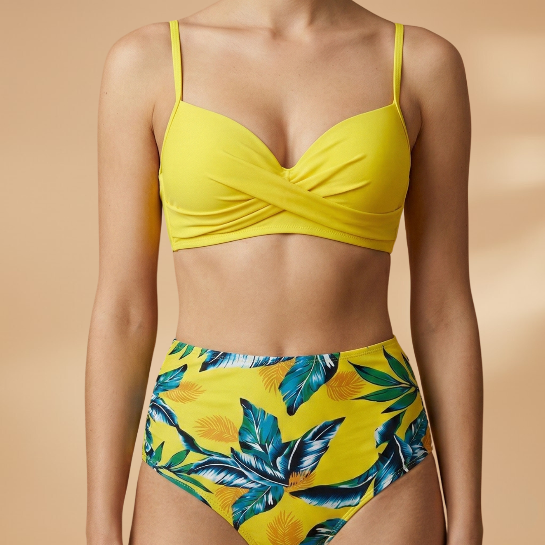 Women’s High-Waist Bikini with Floral Pattern