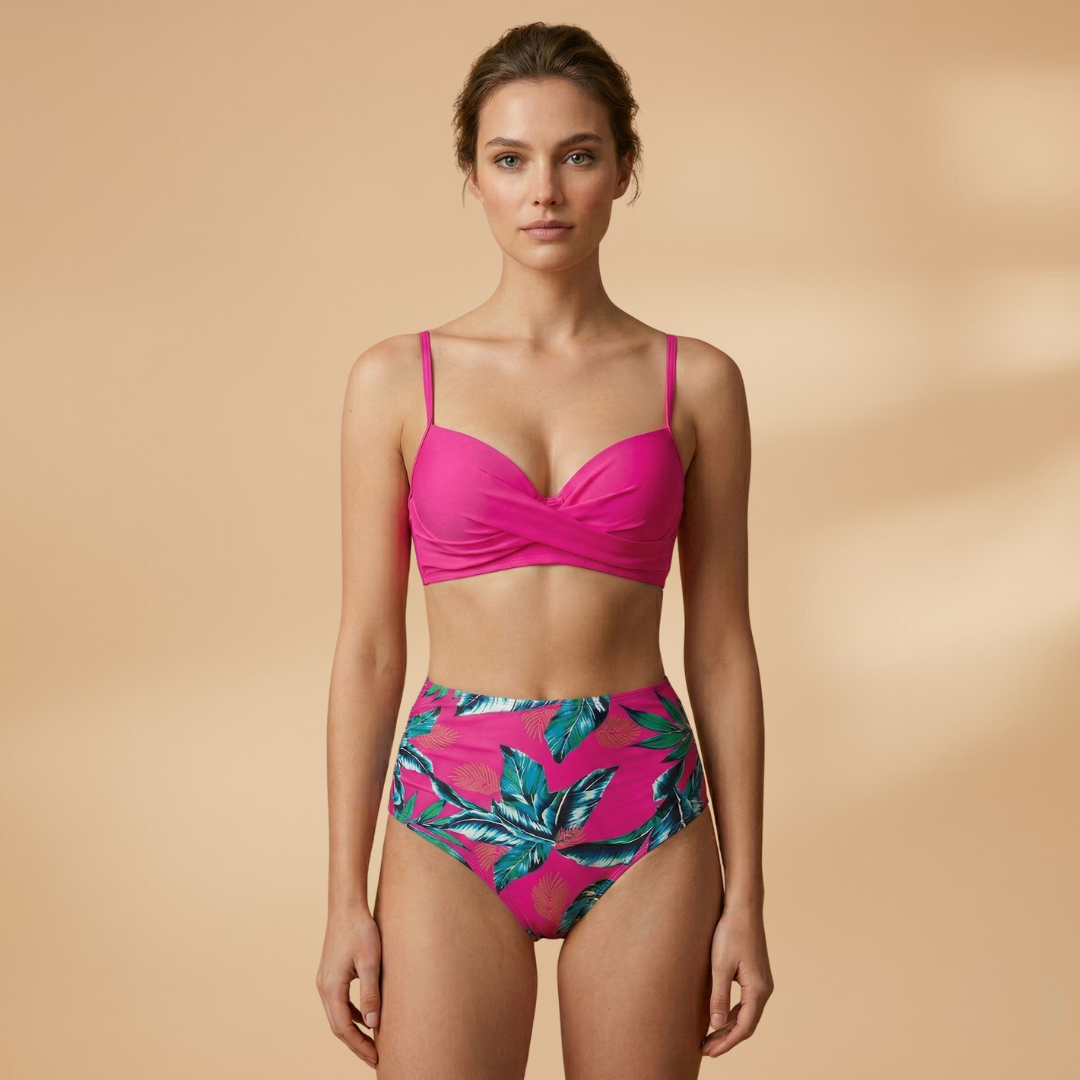 Women’s High-Waist Bikini with Floral Pattern