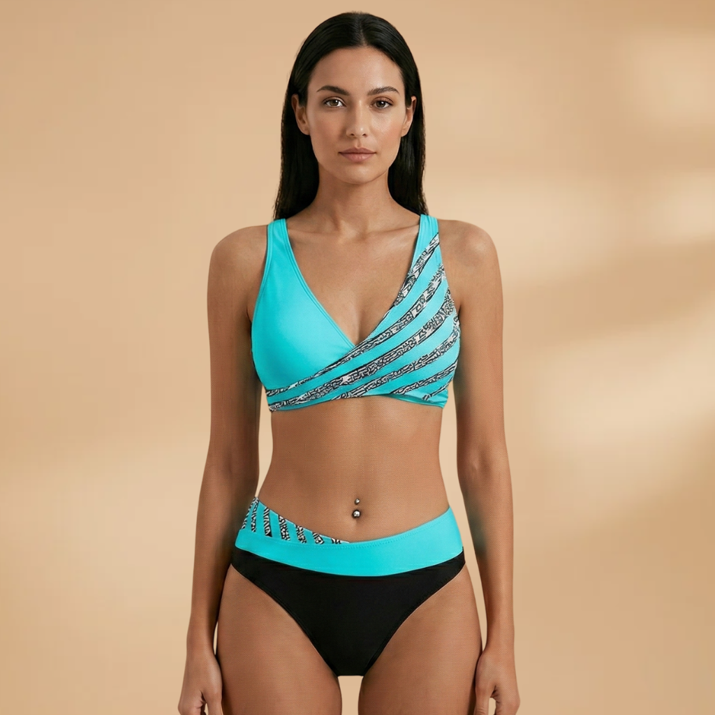 Women's High-Waist Bikini with Glitter Stripes