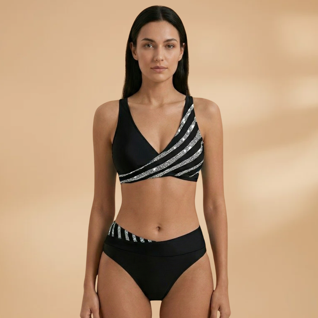 Women's High-Waist Bikini with Glitter Stripes