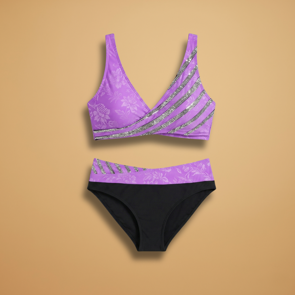 Women's High-Waist Bikini with Glitter Stripes