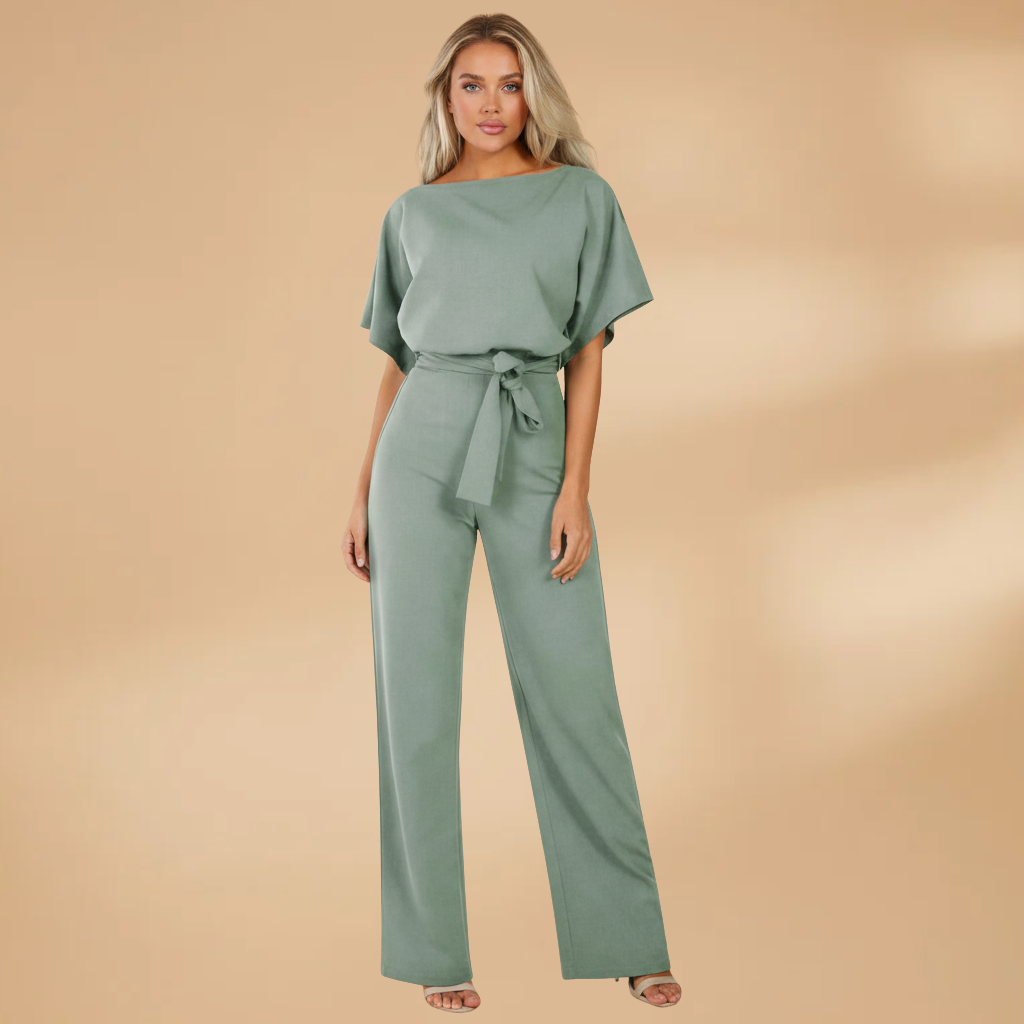 Women’s Jumpsuit with Wide Legs and Tie Belt