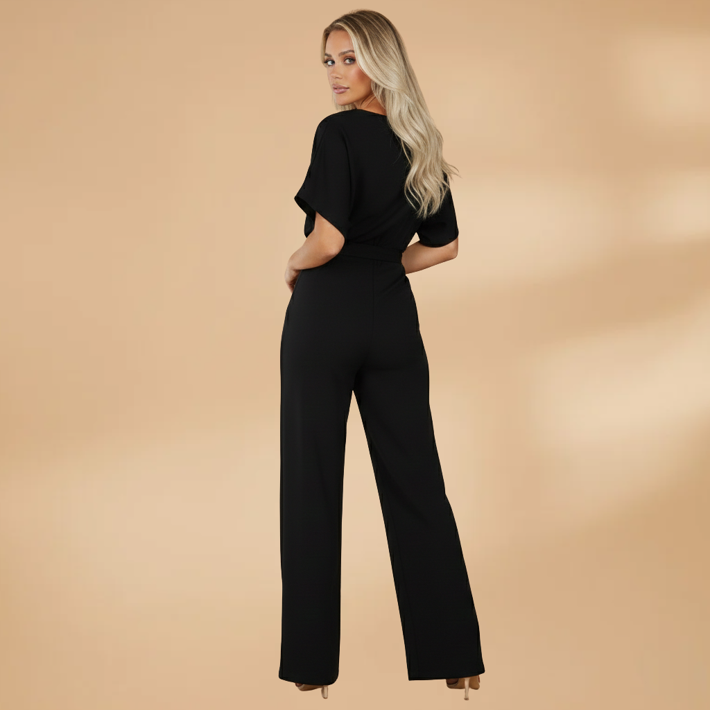 Women’s Jumpsuit with Wide Legs and Tie Belt
