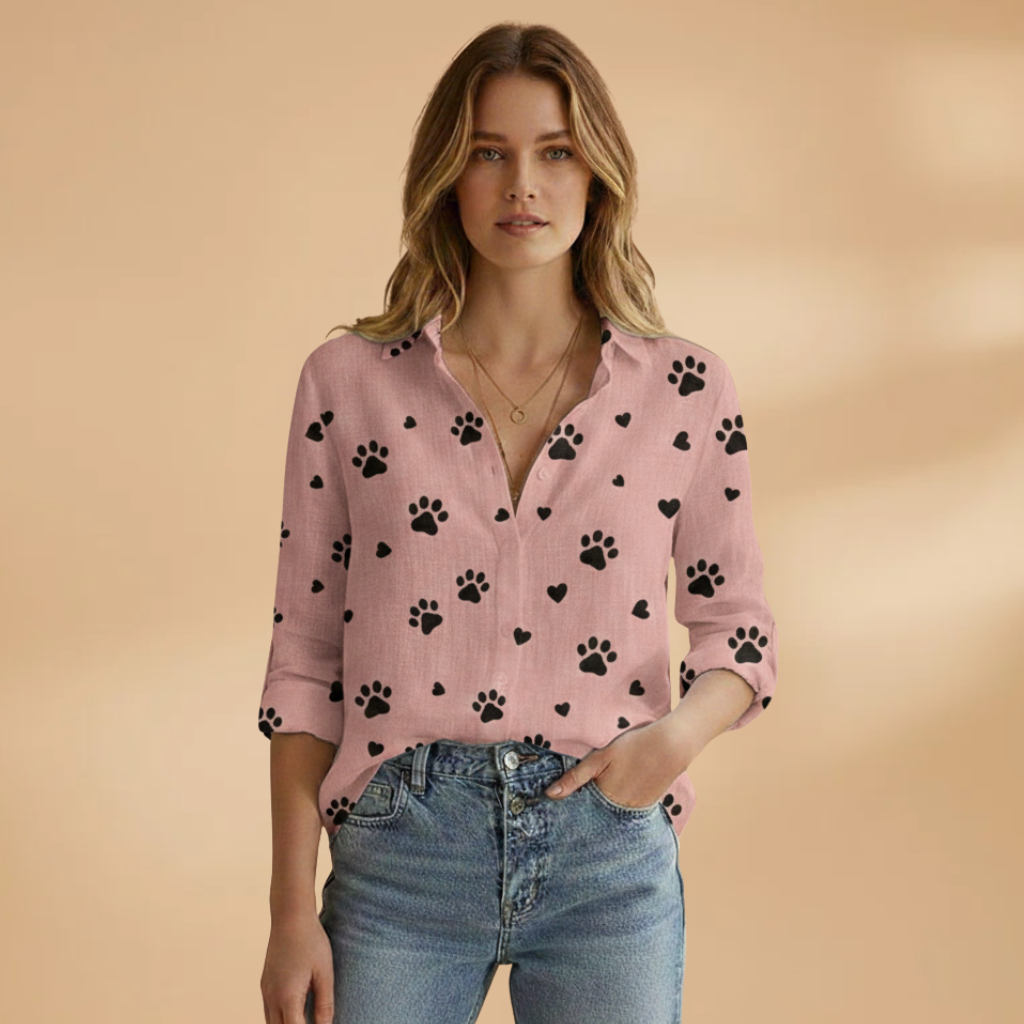 Women’s Long-Sleeve Blouse with Polka Dot Pattern