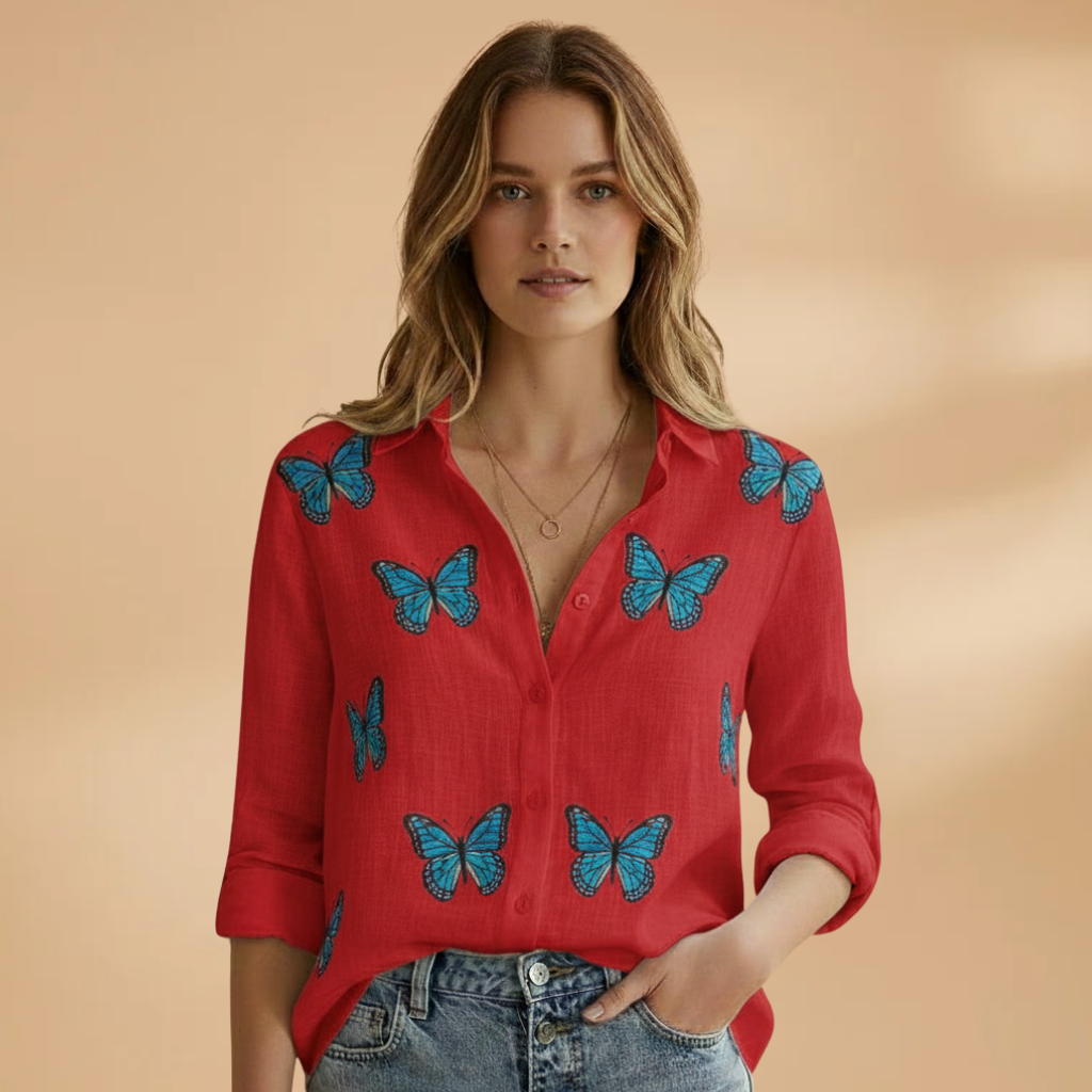 Women’s Long-Sleeve Blouse with Polka Dot Pattern