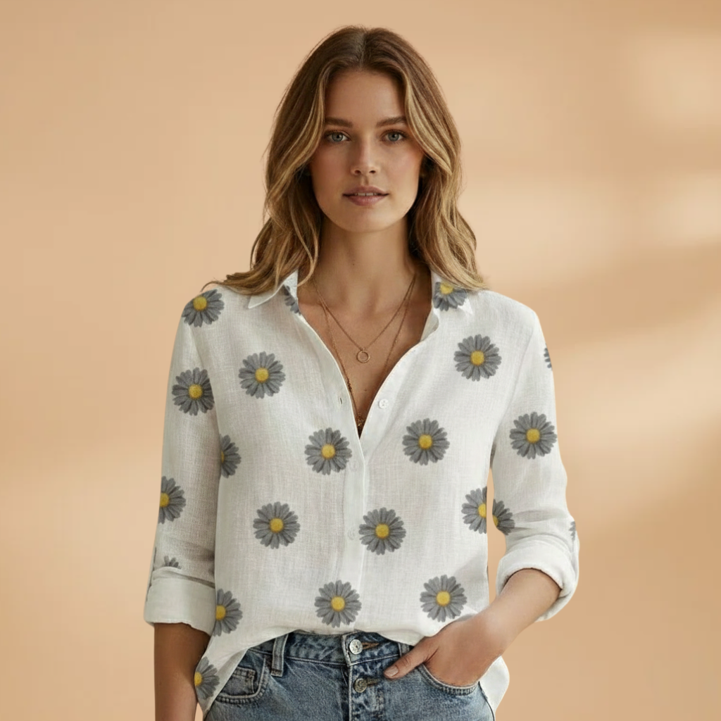Women’s Long-Sleeve Blouse with Polka Dot Pattern