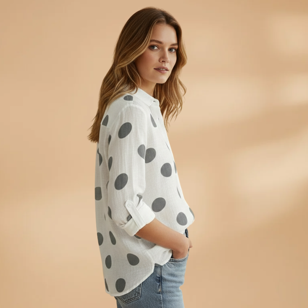 Women’s Long-Sleeve Blouse with Polka Dot Pattern