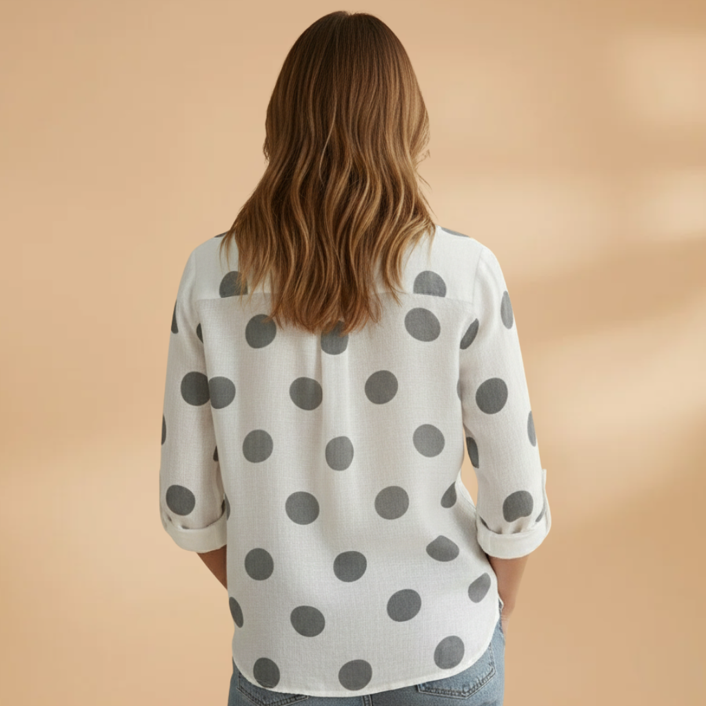 Women’s Long-Sleeve Blouse with Polka Dot Pattern