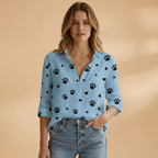 Women’s Long-Sleeve Blouse with Polka Dot Pattern