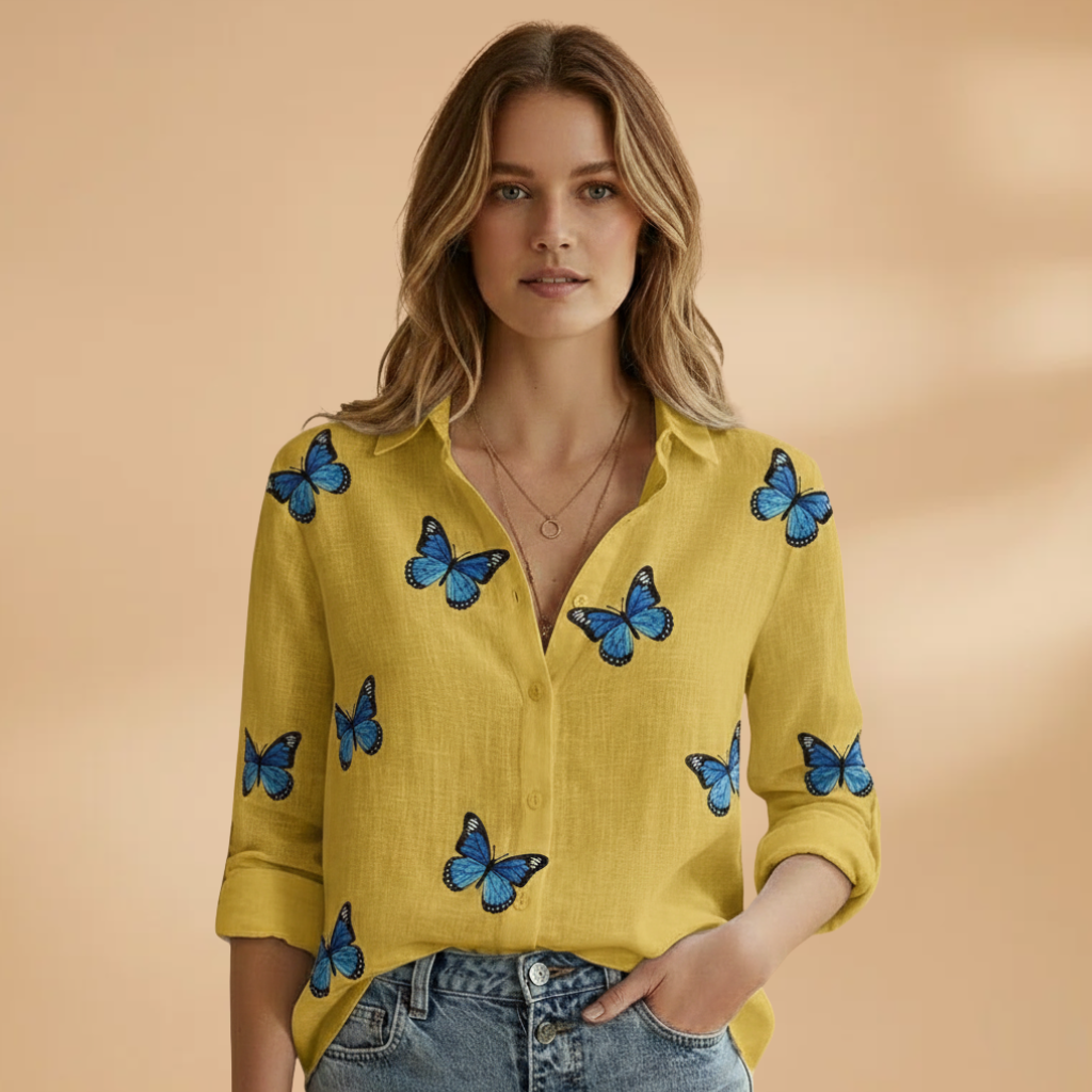 Women’s Long-Sleeve Blouse with Polka Dot Pattern
