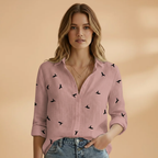Women’s Long-Sleeve Blouse with Polka Dot Pattern
