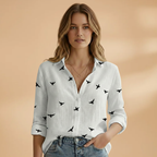 Women’s Long-Sleeve Blouse with Polka Dot Pattern