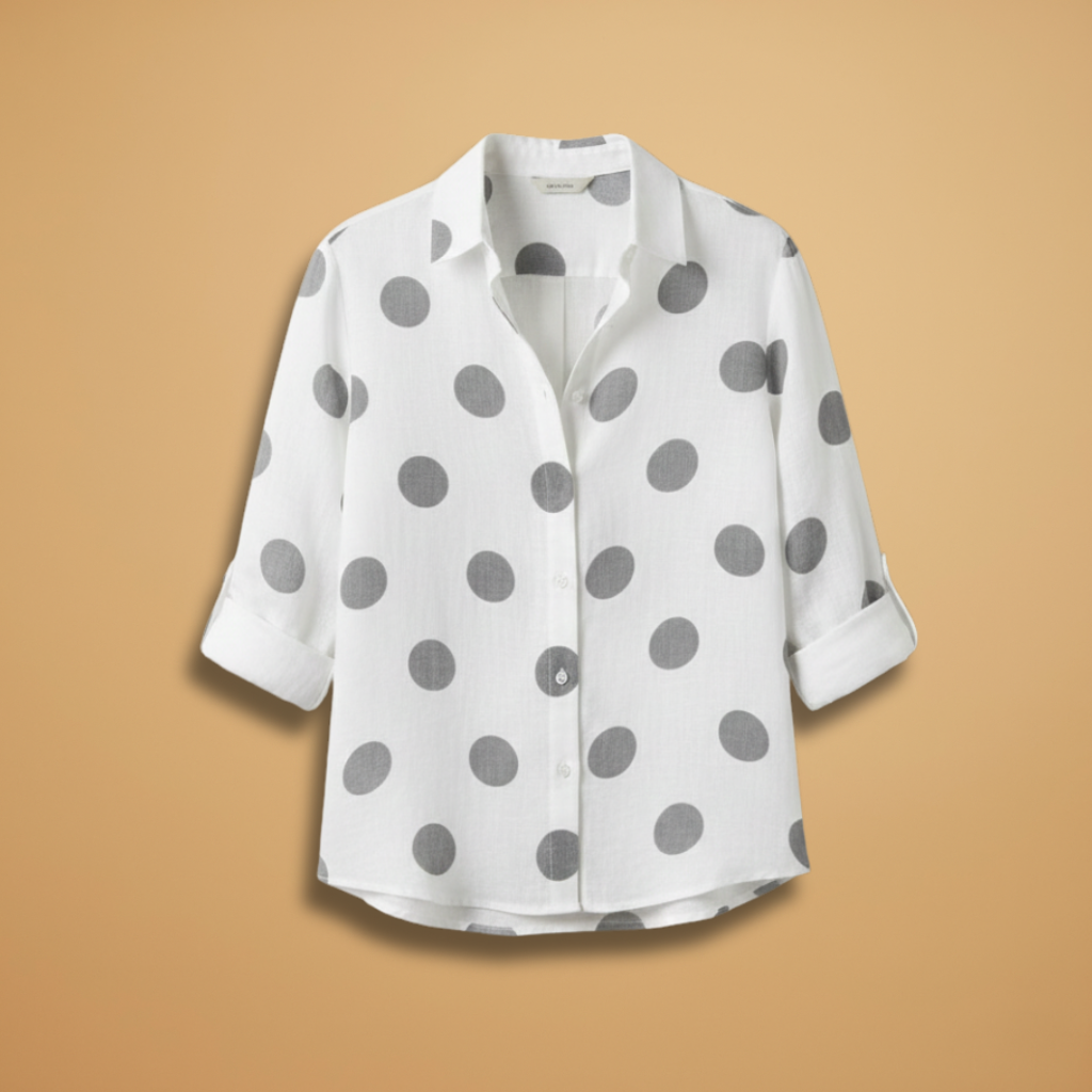 Women’s Long-Sleeve Blouse with Polka Dot Pattern