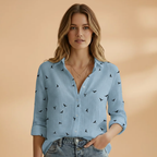 Women’s Long-Sleeve Blouse with Polka Dot Pattern