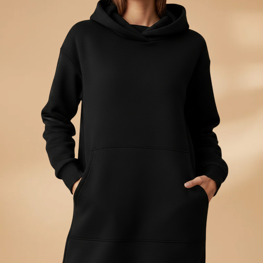 Women’s Long Sleeve Hooded Dress with Loose Fit for Casual Wear